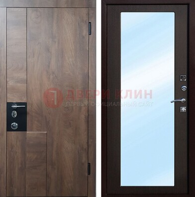Коричневая металлическая дверь c МДФ с зеркалом ДЗ-106 в Екатеринбурге