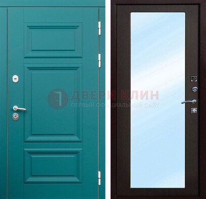 Зеленая входная дверь терморазрыв c виноритом и МДФ с зеркалом ДЗ-122 в Екатеринбурге