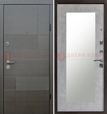 Серая входная дверь с МДФ панелью и зеркалом внутри ДЗ-51 в Екатеринбурге
