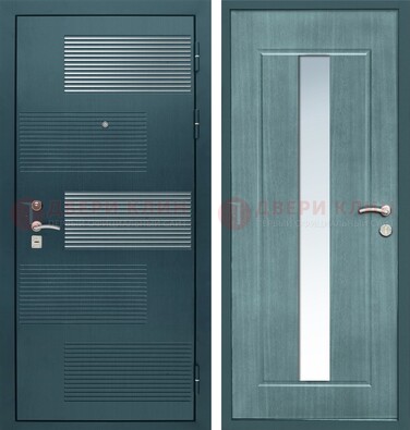 Входная дверь с зеркальной вставкой внутри с голубым МДФ с зеркалом ДЗ-71 в Екатеринбурге