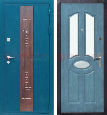 Голубая металлическая дверь МДФ с тремя зеркальными вставками ДЗ-78 в Екатеринбурге