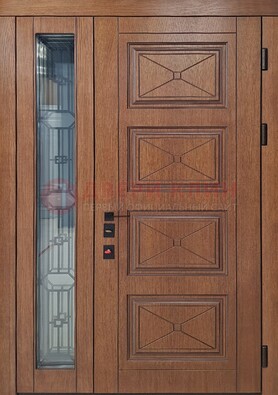 Современная полуторная стальная дверь Винорит со стеклом и ковкой ПЛ-27 в Екатеринбурге